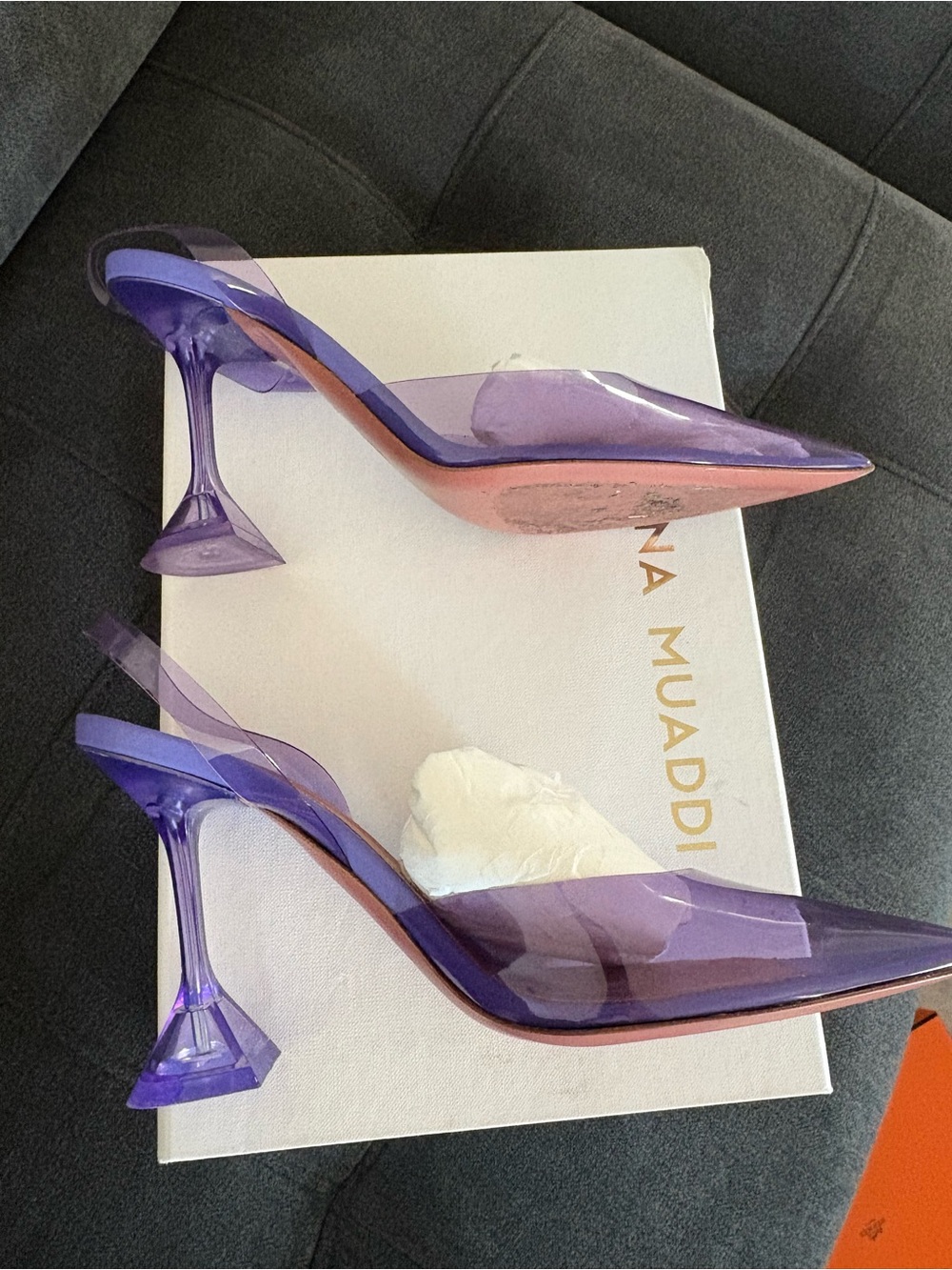 Amina Muaddi Purple Transparent PVC Mule Heels